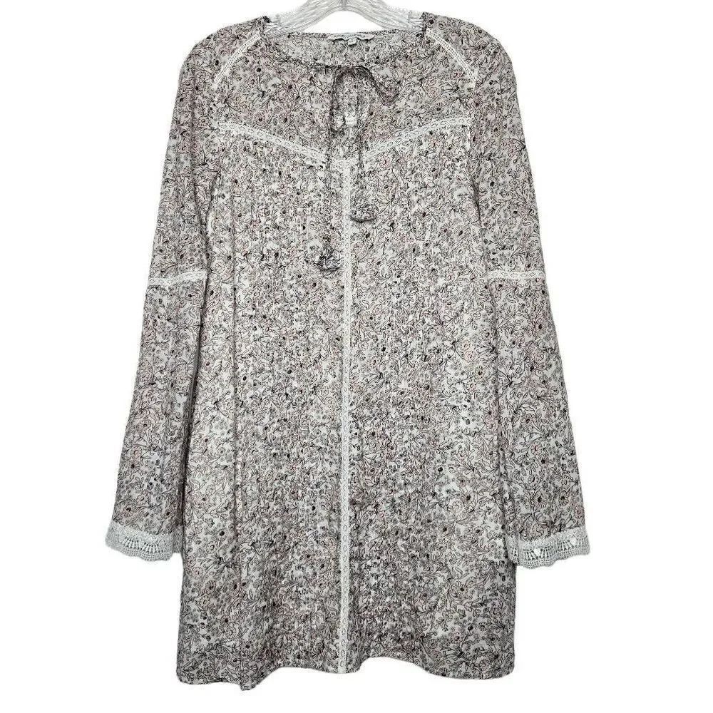 Rebecca Minkoff Floral Pleated Lace Bell Sleeves Mini Dress Size Small